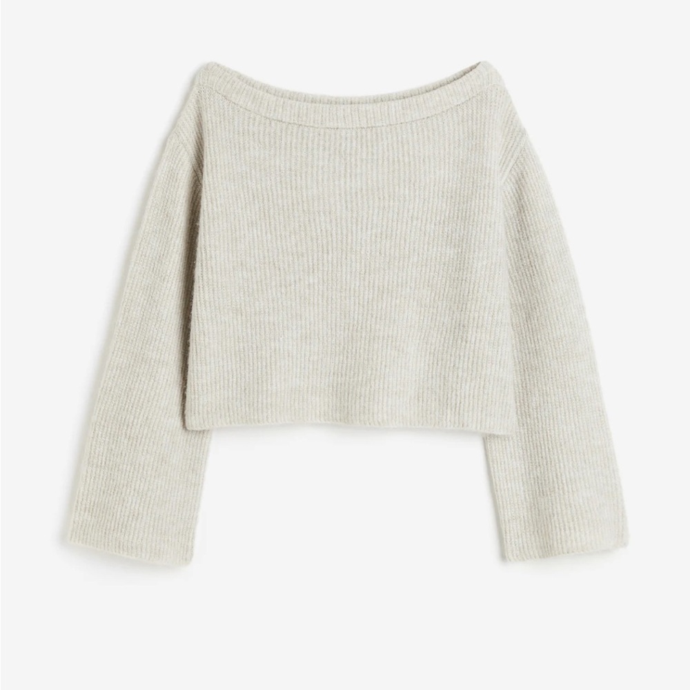 H&M Light gray melange Off Shoulder Sweater